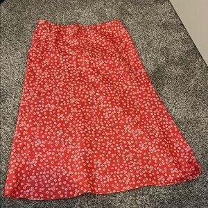 LOFT Pink A-Line Skirt with White Floral Design